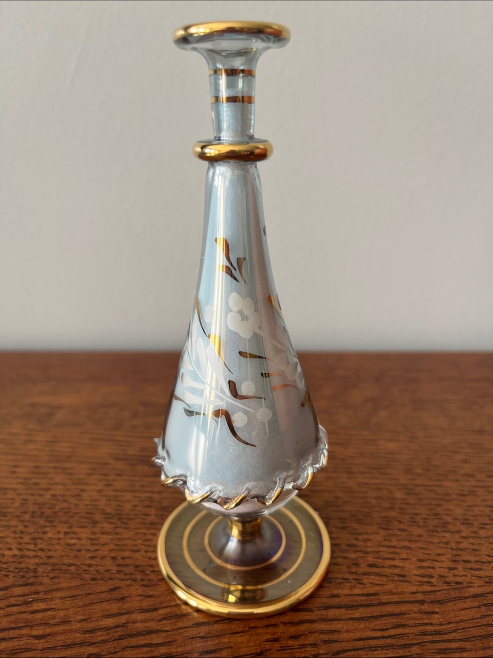Handblown Decorative Glass Perfume Bottle with Gold Accents
